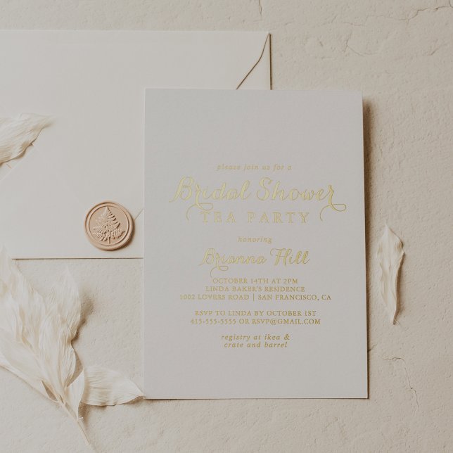 Modern Calligraphy Bridal Shower Tea Party Gold (Creator Uploaded)