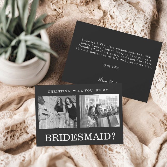 Modern calligraphy Bridesmaid Proposal Photo  Card (Creator Uploaded)