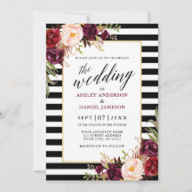 Modern Calligraphy Burgundy Floral Wedding Striped