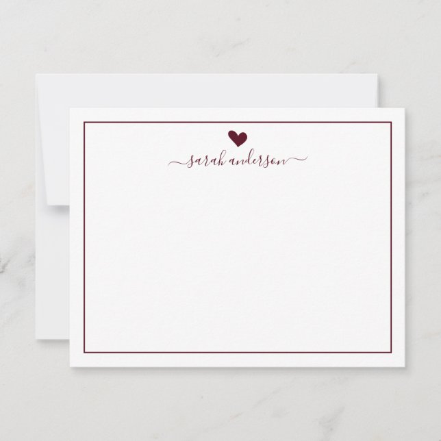 Modern Calligraphy Burgundy Heart Personalized Card (Front)