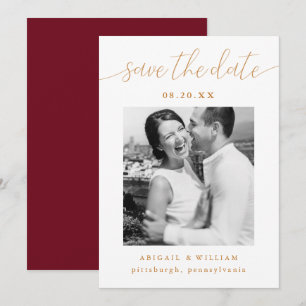 Modern Calligraphy Burgundy Red Photo Wedding Save The Date