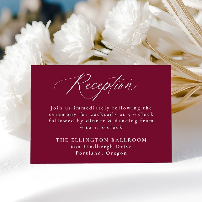 Modern Calligraphy Burgundy Wedding Reception Enclosure Card (Creator Uploaded)
