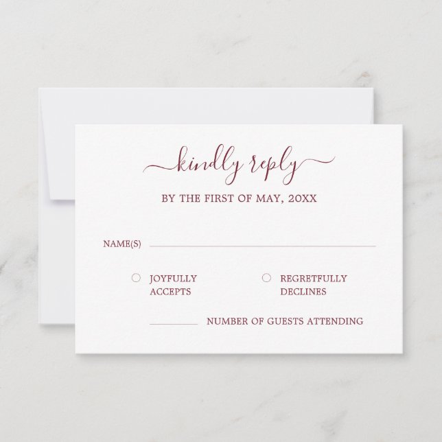 Modern Calligraphy Burgundy Wedding RSVP Card (Front)
