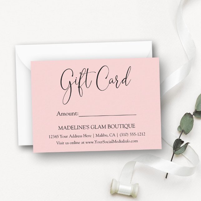 Modern Calligraphy Business Pink Gift Card (Customize to change background color.)