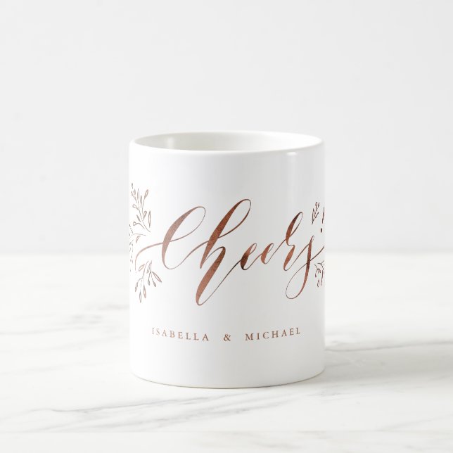 Modern calligraphy cheers rustic floral coffee mug (Center)