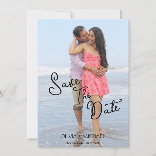 Modern Calligraphy Chic Photo Wedding Save The Dat Save The Date (Front)