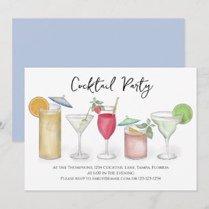 Modern Calligraphy Cocktails Drinks Watercolor Fun Invitation