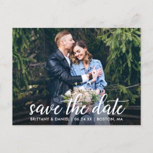 Modern Calligraphy Couple Photo Save the Date Postcard