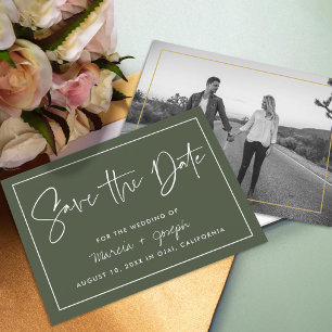 Modern calligraphy Dark Green Non-Photo Save The Date