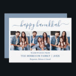 Modern Calligraphy Dusty Blue Hanukkah 3 Photo Holiday Card<br><div class="desc">Modern Trendy Calligraphy Script 3 Photo Family Photo Collage Happy Hanukkah Card - Dusty Blue</div>