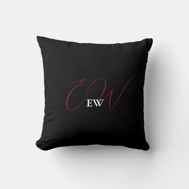 Modern Calligraphy Elegant Black and White Script Throw Pillow (Front)