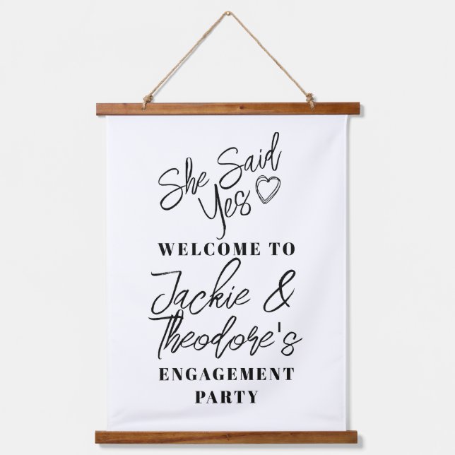 Modern Calligraphy Engagement Party Welcome Hanging Tapestry (Front)
