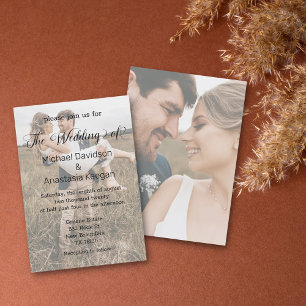  modern calligraphy faded wedding 2 photos invitation