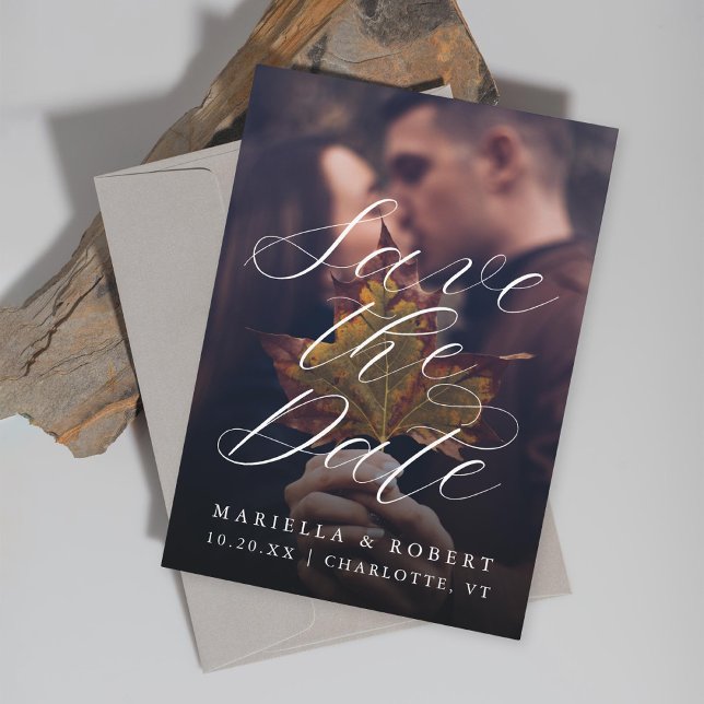 Modern Calligraphy Fall Photo Save The Date (Creator Uploaded)