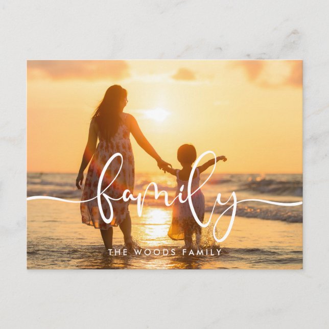 Modern calligraphy family photo holiday postcard (Front)