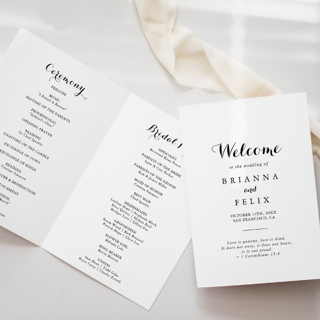 Modern Calligraphy Folded Wedding Program (Creator Uploaded)