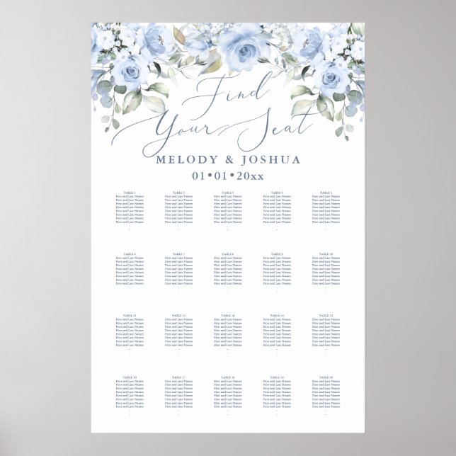 Modern Calligraphy Font DIY colour Dusty Blue Rose Poster (Front)