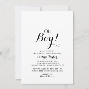 Modern Calligraphy Formal Oh Boy Baby Shower Invitation