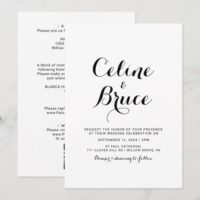 Modern Calligraphy Front and Back Wedding  Invitation (Front/Back)