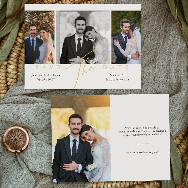Modern Calligraphy Gold Script Photo Wedding  Save The Date (Creator Uploaded)