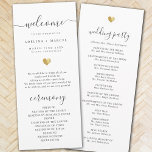 Modern Calligraphy Gold Welcome Wedding Program<br><div class="desc">This chic wedding program shines with simplicity. Modern typography and gorgeous calligraphy accented by a pretty heart in (printed)  gold,  this order of service with a summary of key people on the back is both minimalist and elegant.</div>