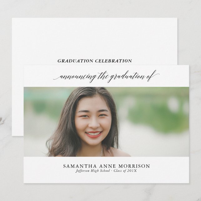 Modern Calligraphy Graduation Photo Announcement (Front/Back)
