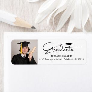 Modern Calligraphy Graduation Photo Return Address