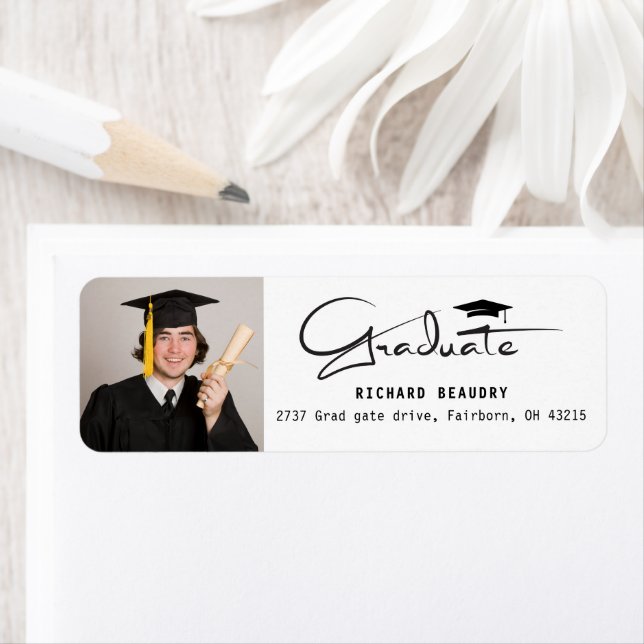 Modern Calligraphy Graduation Photo Return Address (Insitu)