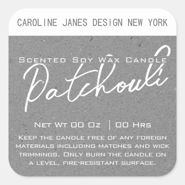 Modern Calligraphy Grey Kraft Paper Candle Labels (Front)