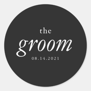 Modern Calligraphy Groom Black and White Wedding Classic Round Sticker