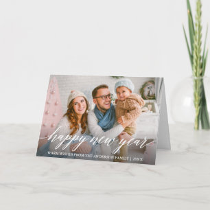 Modern Calligraphy Happy New Year Photo Fold Holiday Card