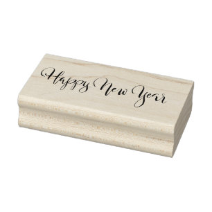 Modern Calligraphy Happy New Year Wood Art Stamp