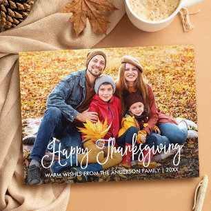 Modern Calligraphy Happy Thanksgiving Family Photo Postcard