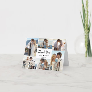 Modern Calligraphy Heart 6 Photo Collage Wedding Thank You Card