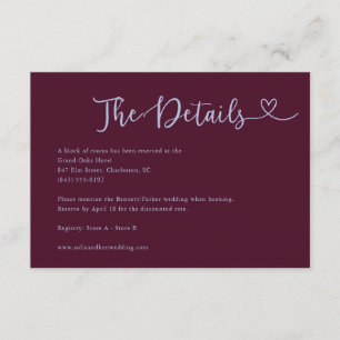 Modern Calligraphy Heart Burgundy Wedding Details Enclosure Card