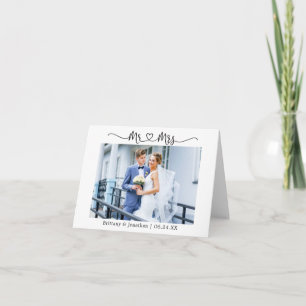 Modern Calligraphy Heart Mr. and Mrs. Wedding Note Thank You Card