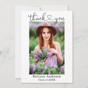 Modern Calligraphy Heart Photo Graduation Thank You Card