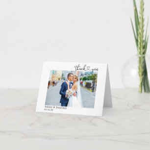 Modern Calligraphy Heart Photo Wedding Note Thank You Card