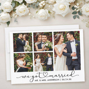 Modern Calligraphy Heart Script 5 Photos Wedding Announcement