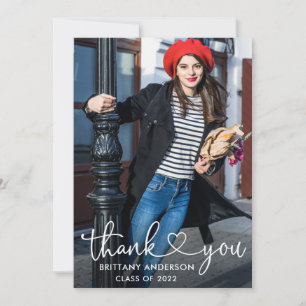 Modern Calligraphy Heart Script Graduate Photo Thank You Card