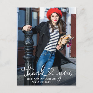 Modern Calligraphy Heart Script Graduate Thank You Postcard