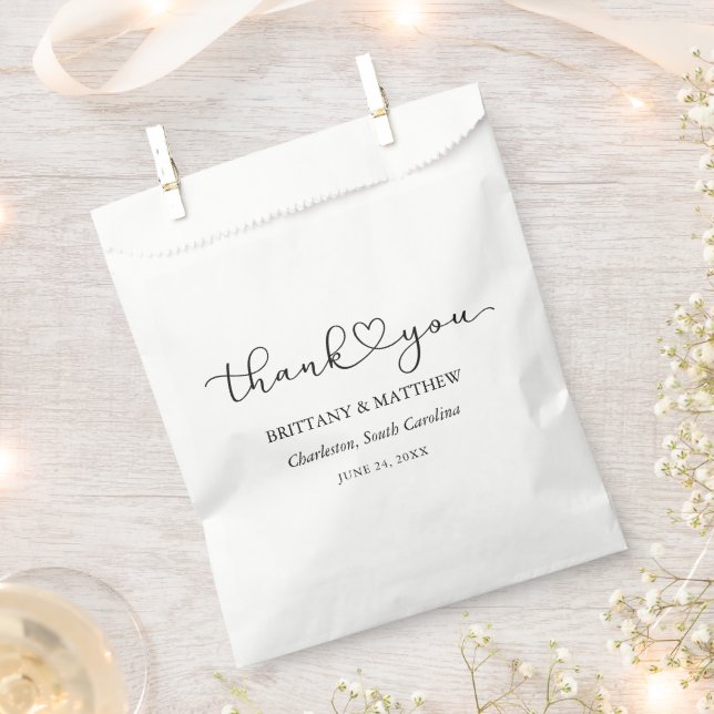 Modern Calligraphy Heart Script Wedding Favour Bag (Clipped)