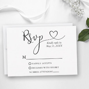 Modern Calligraphy Heart Wedding RSVP Card