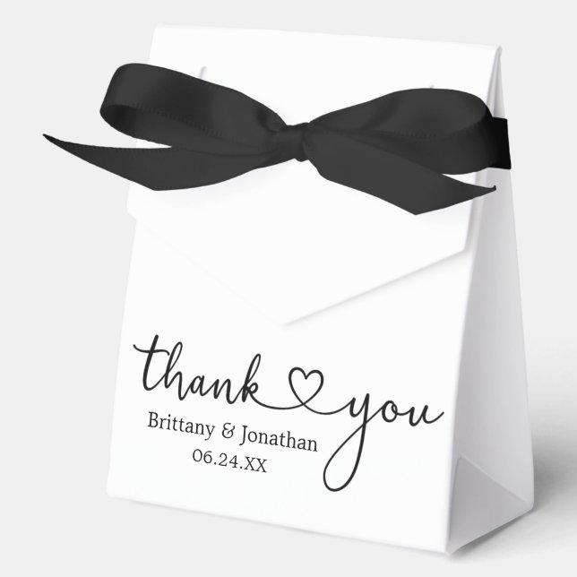 Modern Calligraphy Heart Wedding Thank You Bow Favor Box (Front)