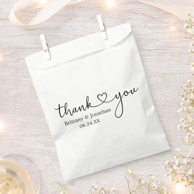 Modern Calligraphy Heart Wedding Thank You Favour Bag (Clipped)