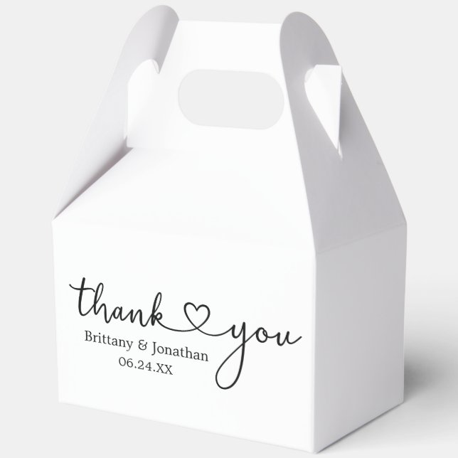 Modern Calligraphy Heart Wedding Thank You Gable Favor Box (Front)