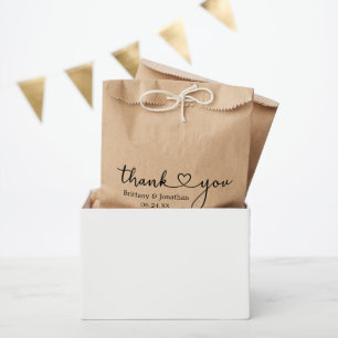 Modern Calligraphy Heart Wedding Thank You Kraft Favour Bag