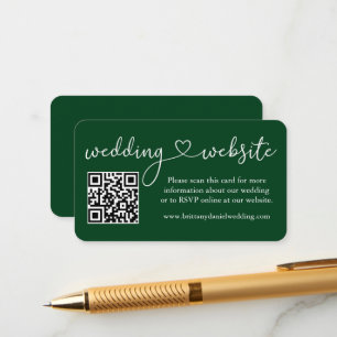 Modern Calligraphy Heart Wedding Website QR Green Enclosure Card
