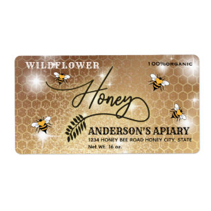 Modern calligraphy honey branch  jar label