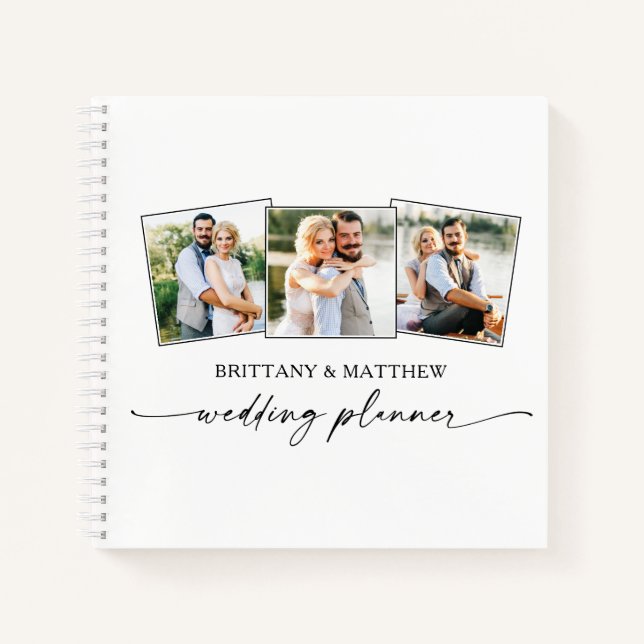 Modern Calligraphy Ink 3 Photo Wedding Planner Notebook (Front)
